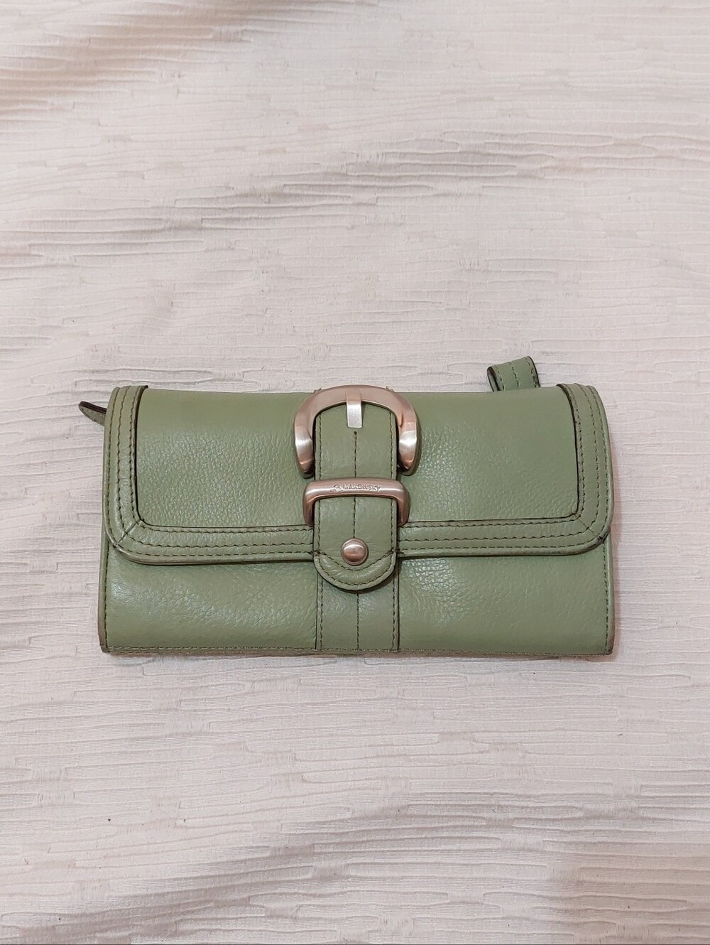 b. makowsky Olive/mint Green Leather Buckle Wallet